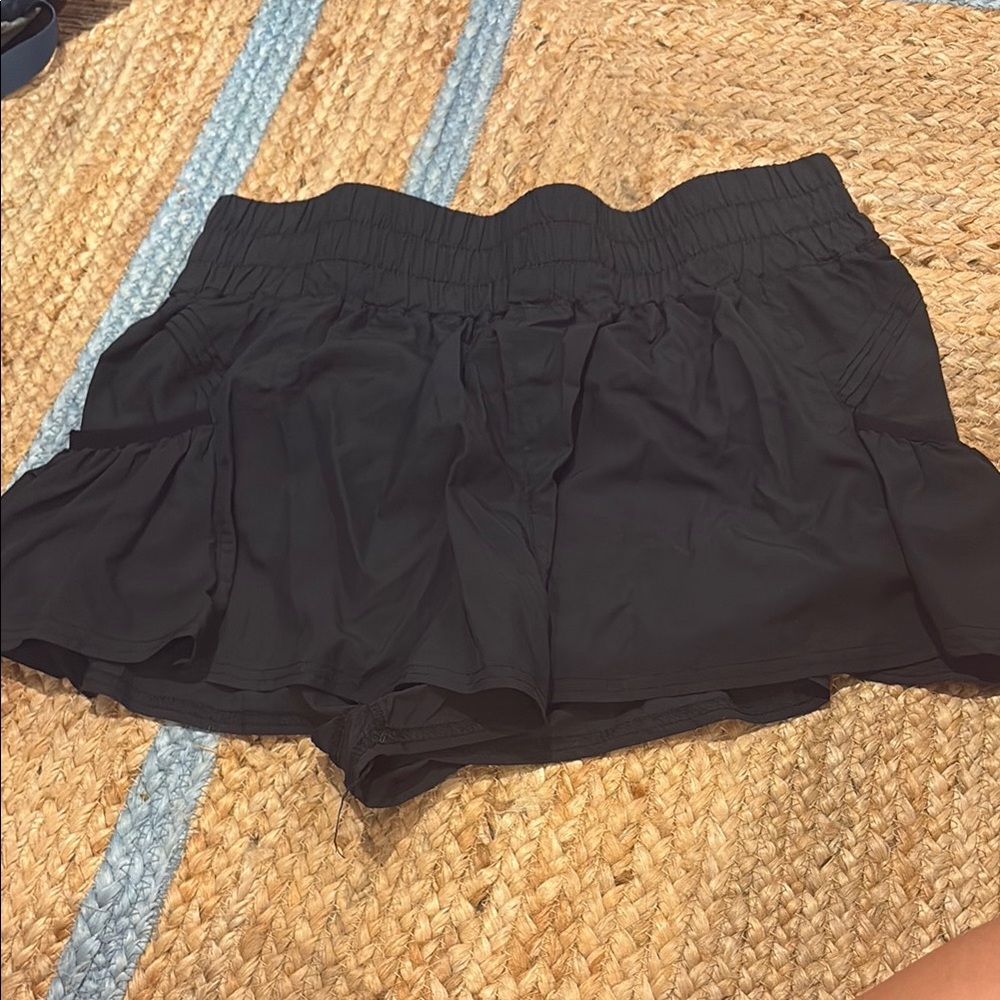 Women’s Black Elastic-Waist Layered Shorts
